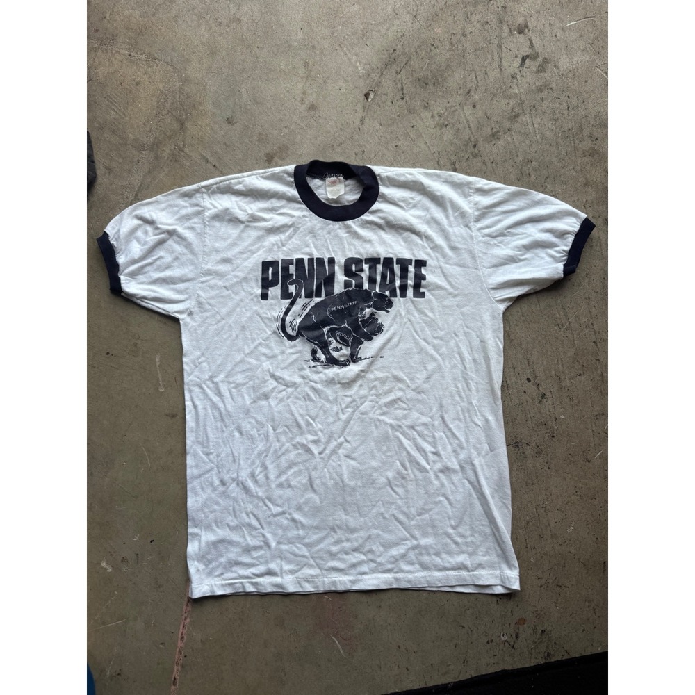 Vintage Sport-T Penn State Nittany Lions Ringer Tee White Navy Large Made in USA